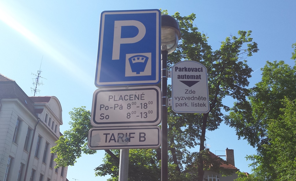 Parkování, automat, značka, České Budějovice