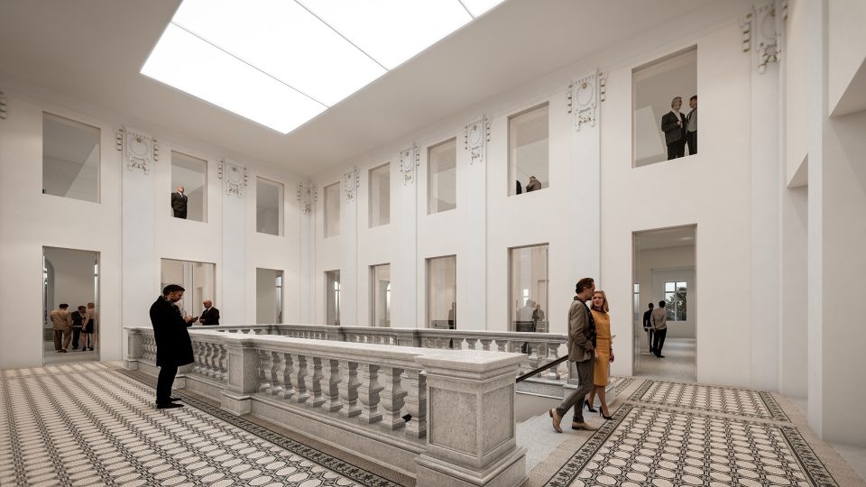 Vítězný návrh dostavby kulturního domu Slavie v Českých Budějovicích. Autorem je pařížský ateliér Chaix & Morel et Associé