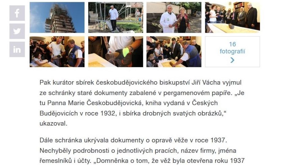 Web Českého rozhlasu České Budějovice nabízí mimo jiné doplňkový obrazový materiál k reportážím