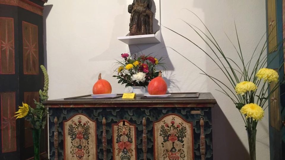 Chryzantémy společně s podzimními plody vystavil českobudějovický klub Chryzantéma v Rytířském sále tvrzi Žumberk