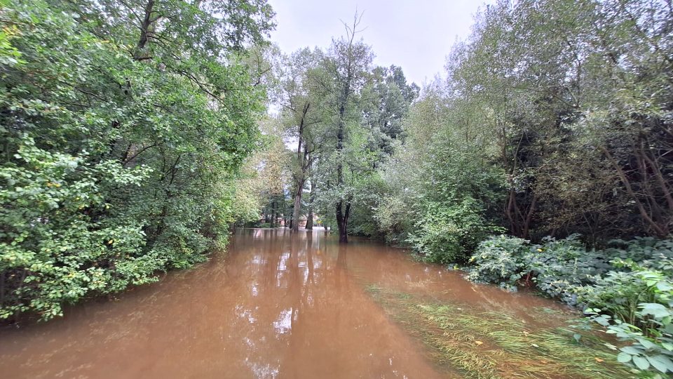 Zaplavená část obce Bavorov na Strakonicku