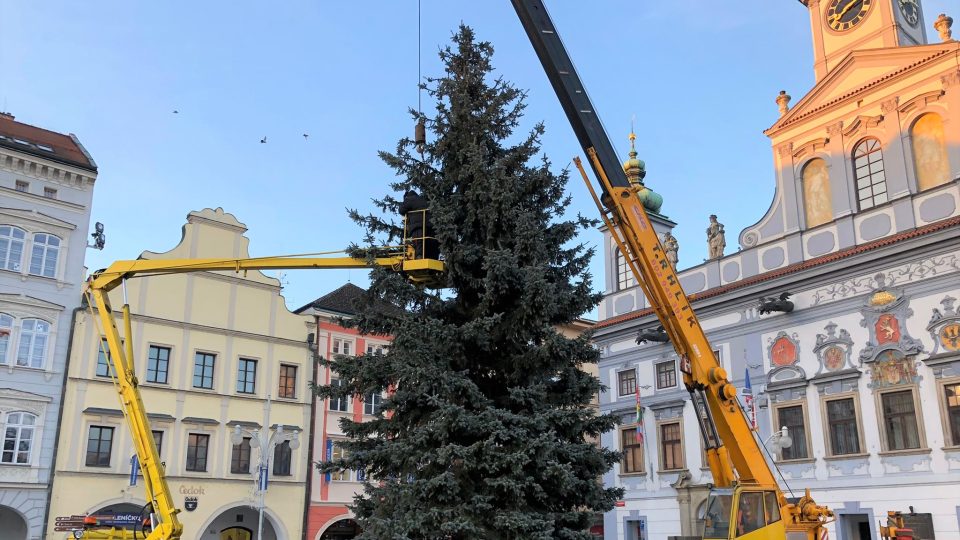 Odvoz vánočního stromu z českobudějovického náměstí