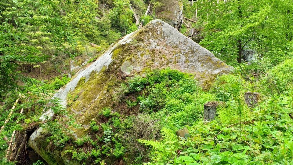 Některé skály se v průběhu tisíců let zřítily a vytvořily malebná zákoutí. Třeba jeskyni Vinný sklep | foto: Stanislava Brádlová, Český rozhlas Některé skály se v průběhu tisíců let zřítily a vytvořily malebná zákoutí. Třeba jeskyni Vinný sklep