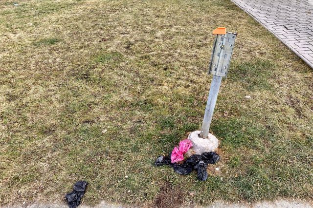 Koše ze sídliště Máj zmizely,  psí odpad zůstává... | foto: Jiří Březina starší