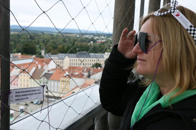 Lidé vyzkoušeli speciální brýle,  které simulují různé oční vady | foto: Magistrát města České Budějovice