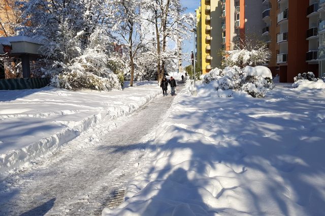 Sníh na sídlišti Vltava v Českých Budějovicích | foto: Andrea Poláková,  Český rozhlas